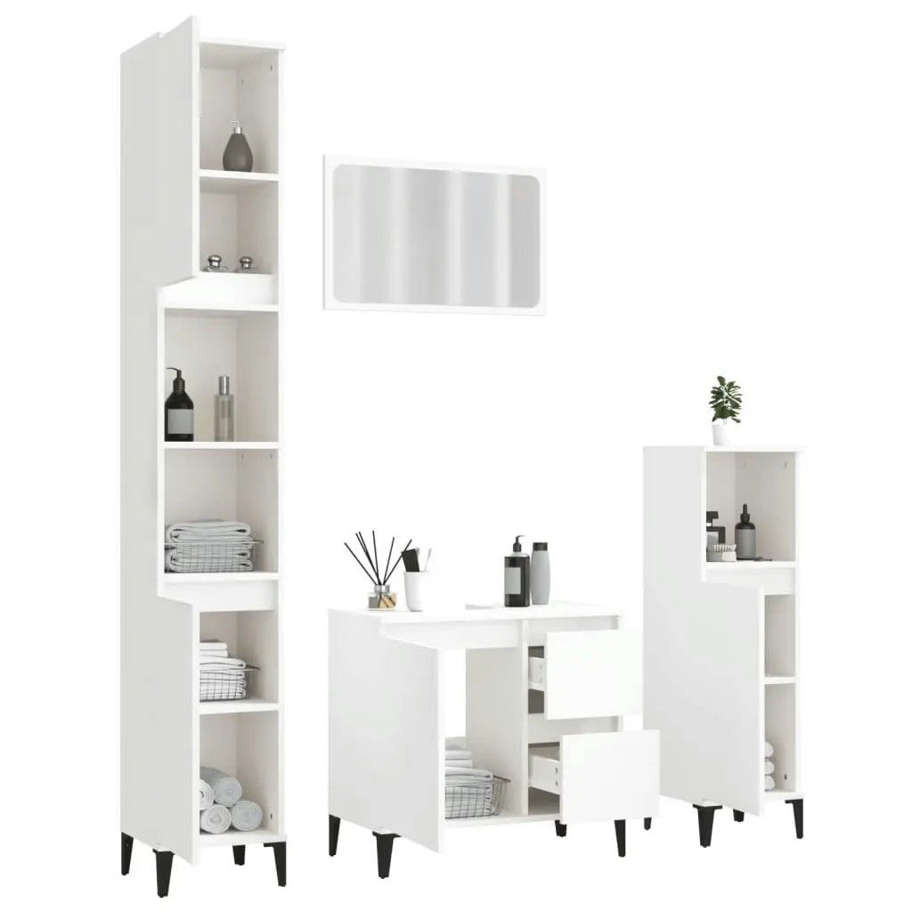 4 Piece Bathroom Furniture Set White Engineered Wood 3185556