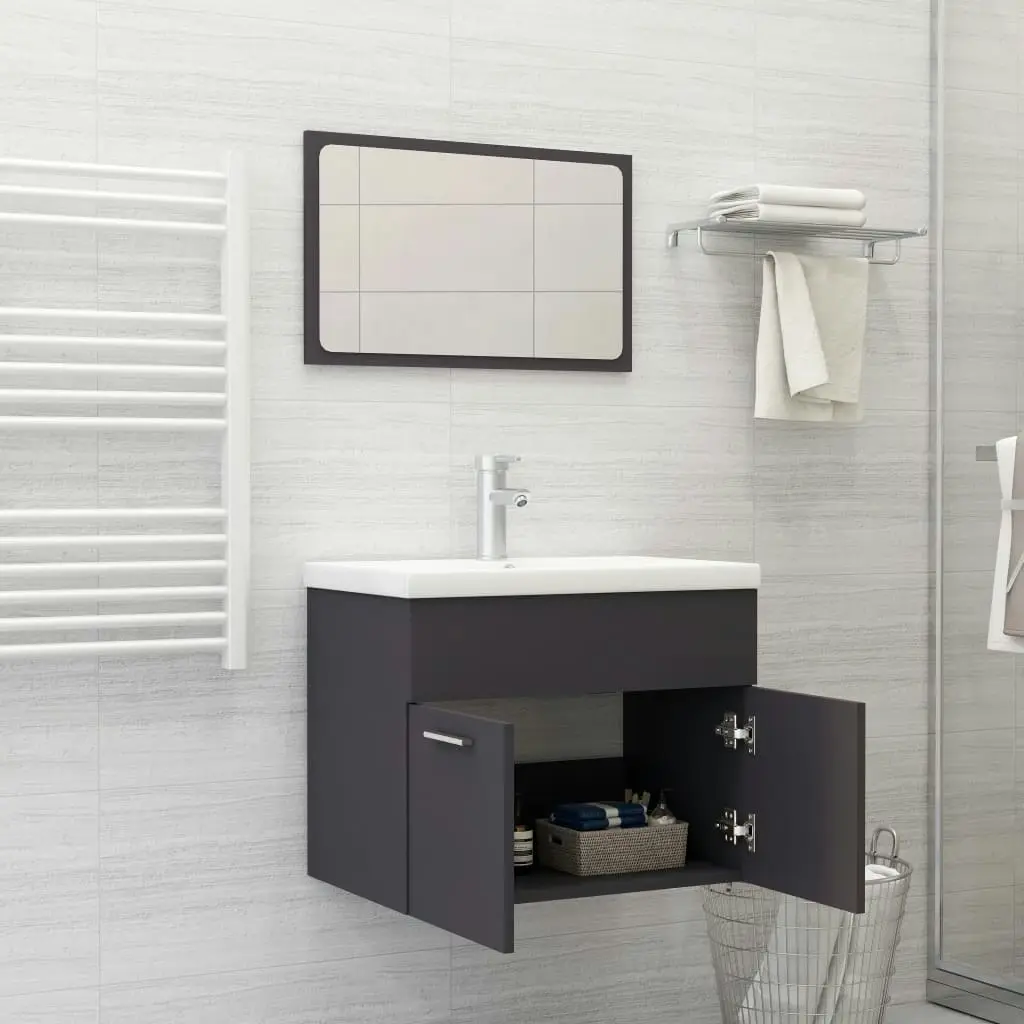 Bathroom Furniture Set Grey Engineered Wood 3070867