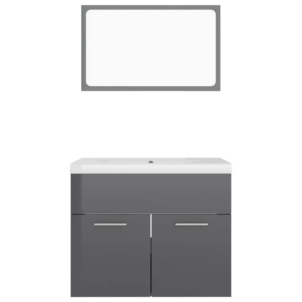 Bathroom Furniture Set High Gloss Grey Engineered Wood 3070873