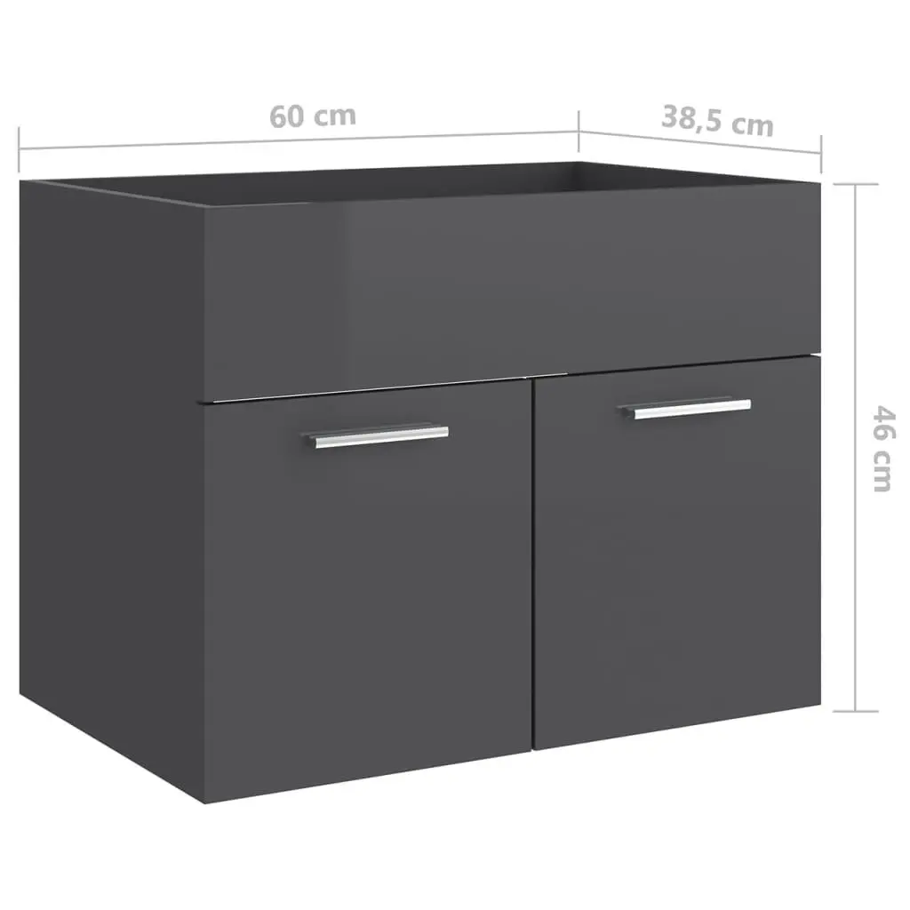 Bathroom Furniture Set High Gloss Grey Engineered Wood 3070873