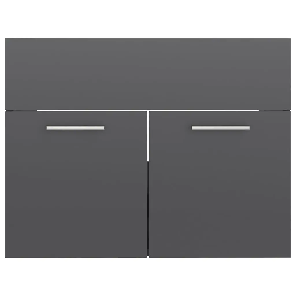 Bathroom Furniture Set High Gloss Grey Engineered Wood 3070873