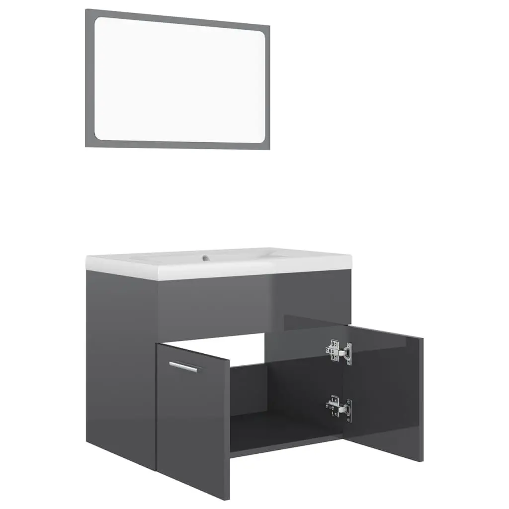 Bathroom Furniture Set High Gloss Grey Engineered Wood 3070873