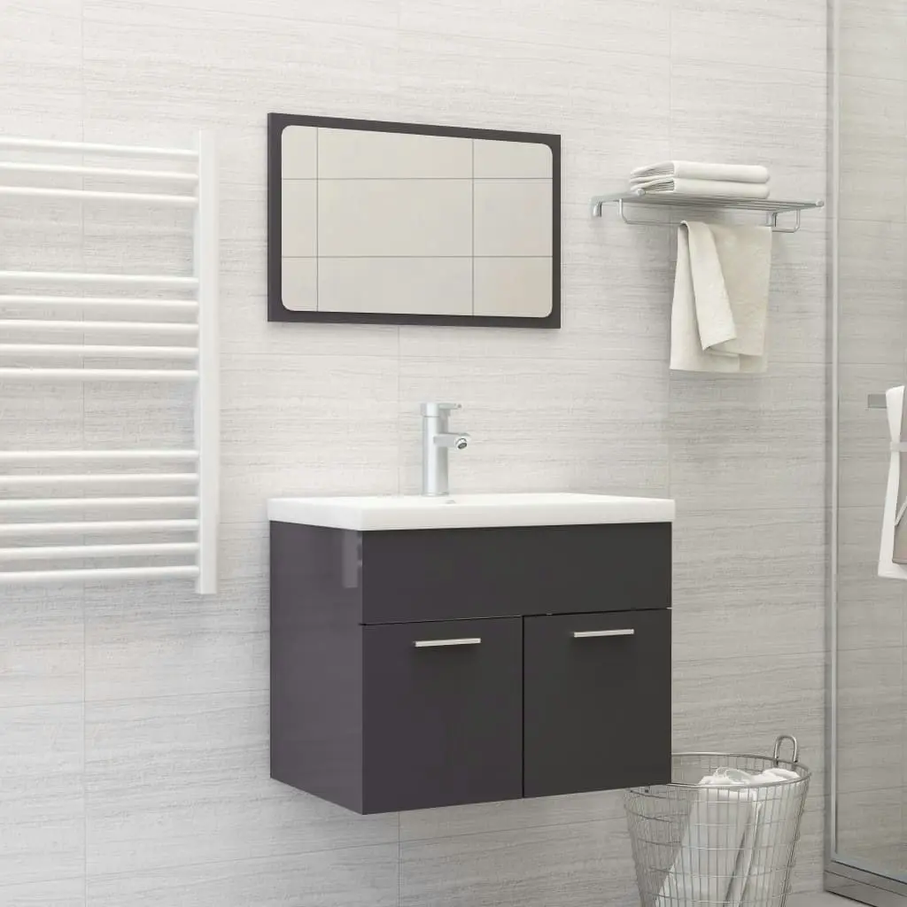 Bathroom Furniture Set High Gloss Grey Engineered Wood 3070873