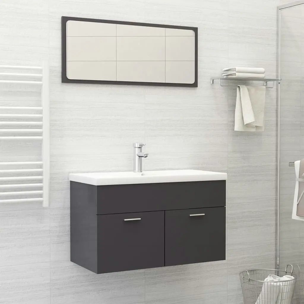 Bathroom Furniture Set High Gloss Grey Engineered Wood 3070882