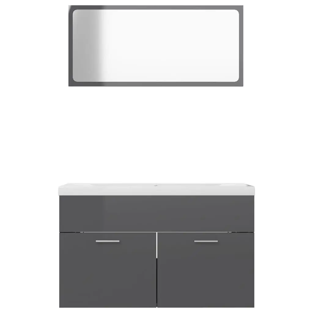 Bathroom Furniture Set High Gloss Grey Engineered Wood 3070882