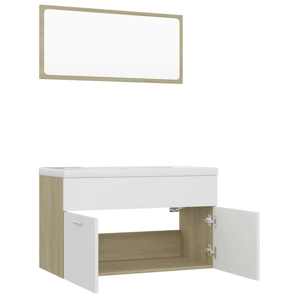 Bathroom Furniture Set White and Sonoma Oak Engineered Wood 3070879