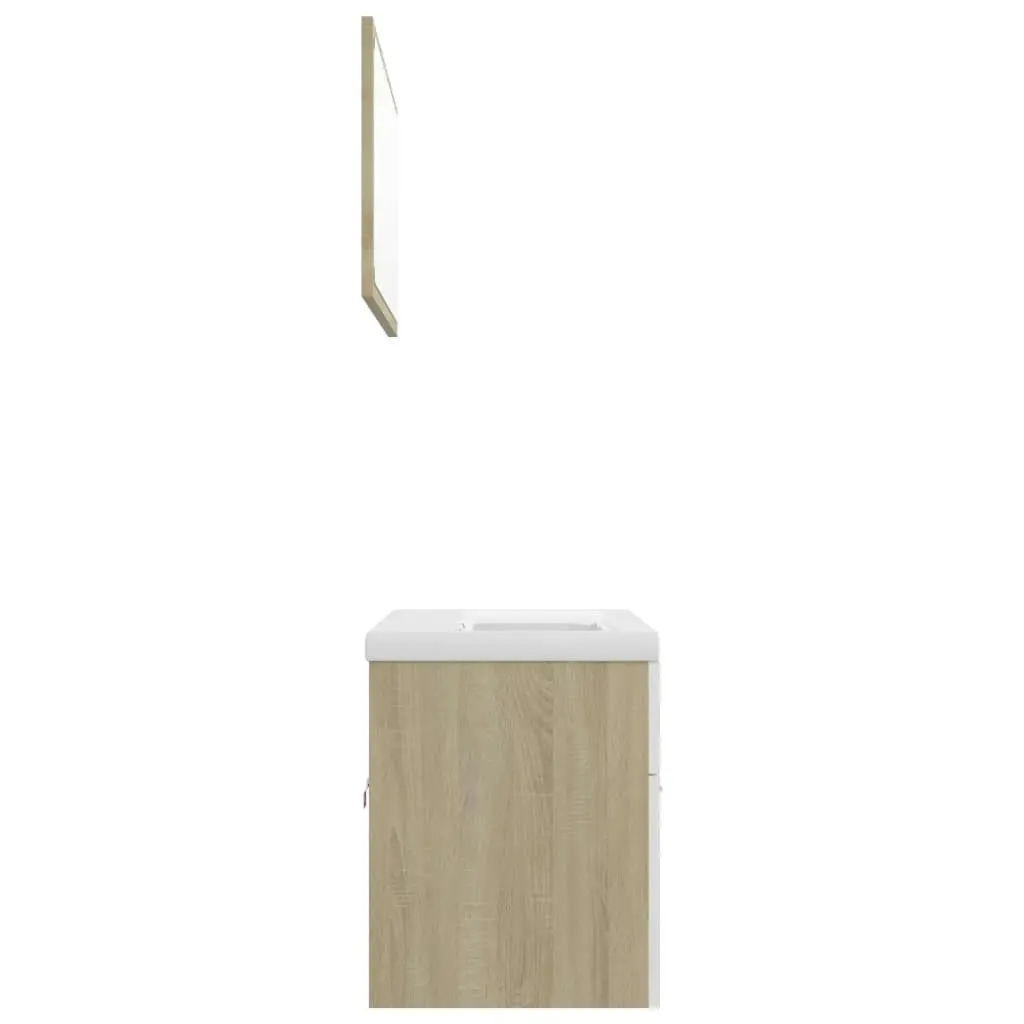 Bathroom Furniture Set White and Sonoma Oak Engineered Wood 3070879