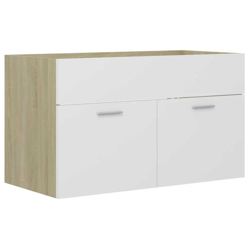 Bathroom Furniture Set White and Sonoma Oak Engineered Wood 3070879