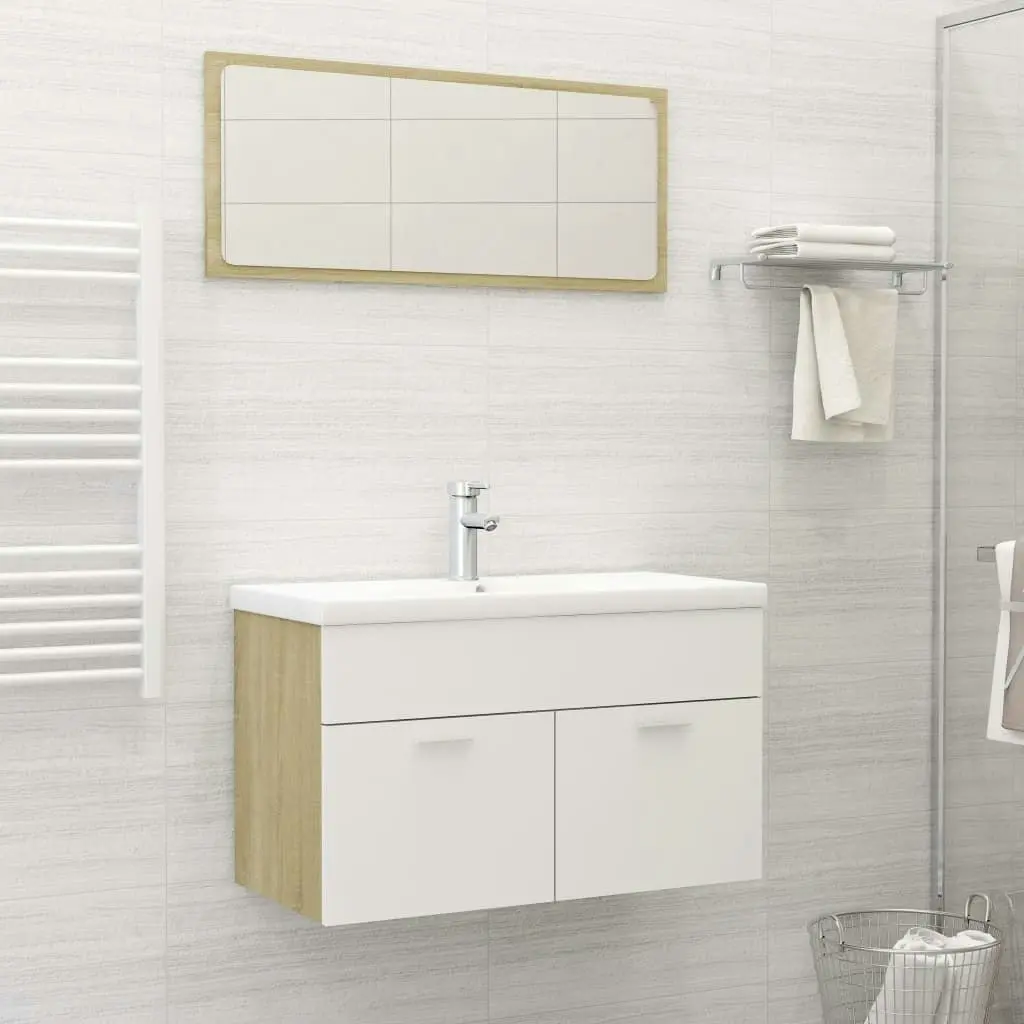 Bathroom Furniture Set White and Sonoma Oak Engineered Wood 3070879