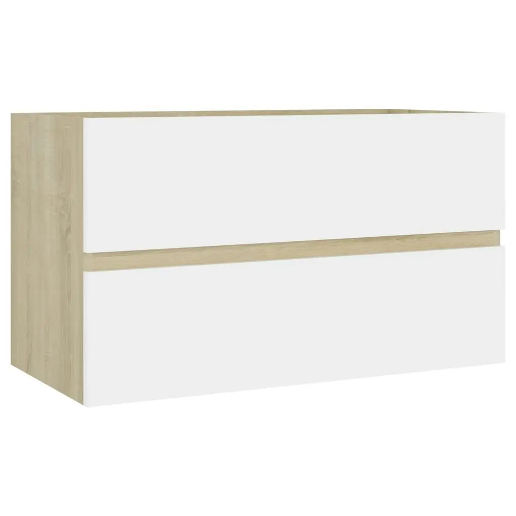 Bathroom Furniture Set White and Sonoma Oak Engineered Wood 3071599