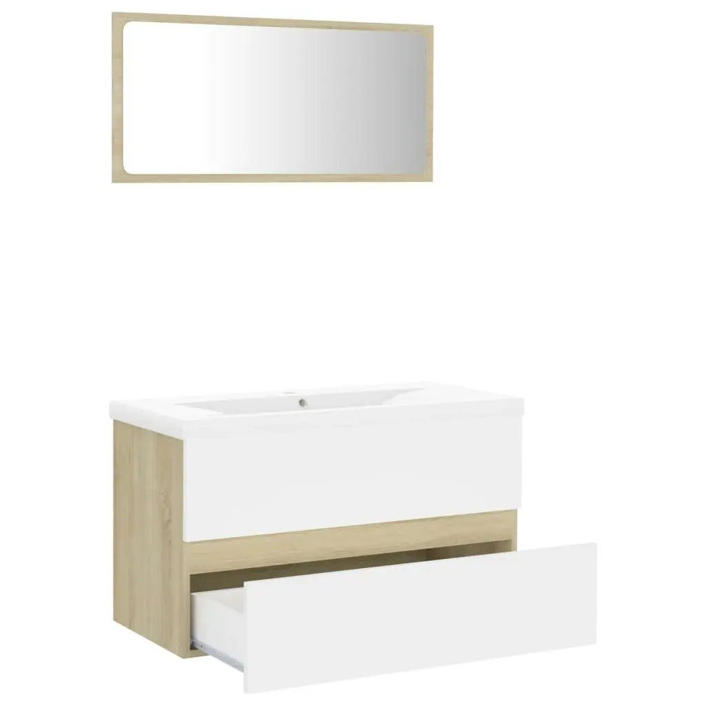 Bathroom Furniture Set White and Sonoma Oak Engineered Wood 3071599