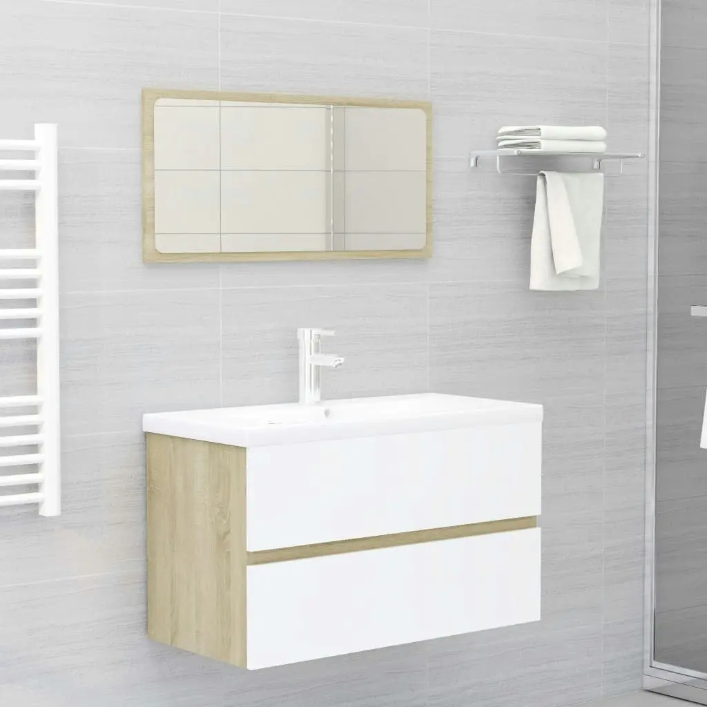 Bathroom Furniture Set White and Sonoma Oak Engineered Wood 3071599