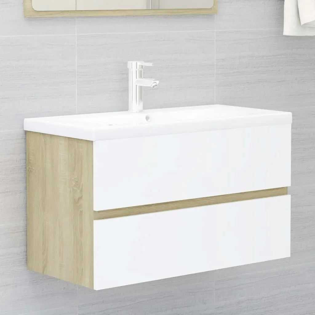 Bathroom Furniture Set White and Sonoma Oak Engineered Wood 3071599