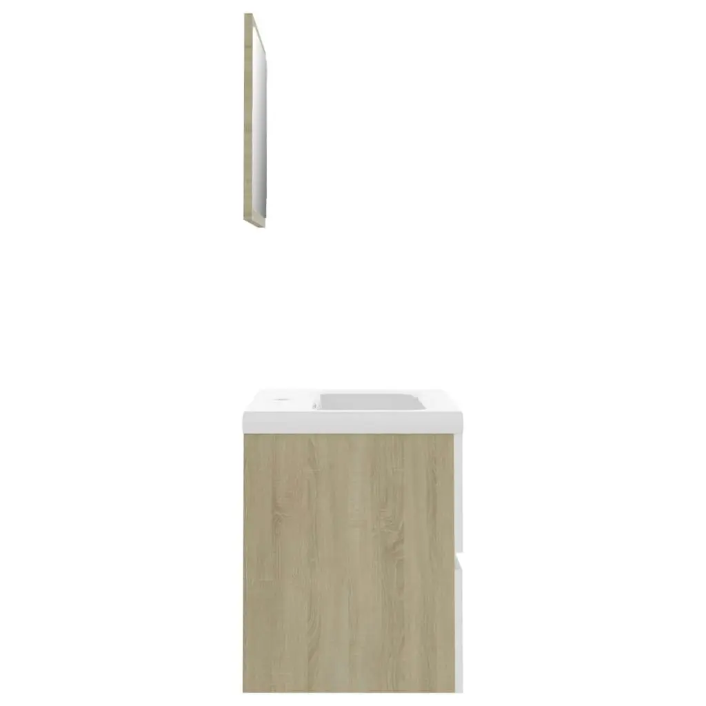 Bathroom Furniture Set White and Sonoma Oak Engineered Wood 3071590