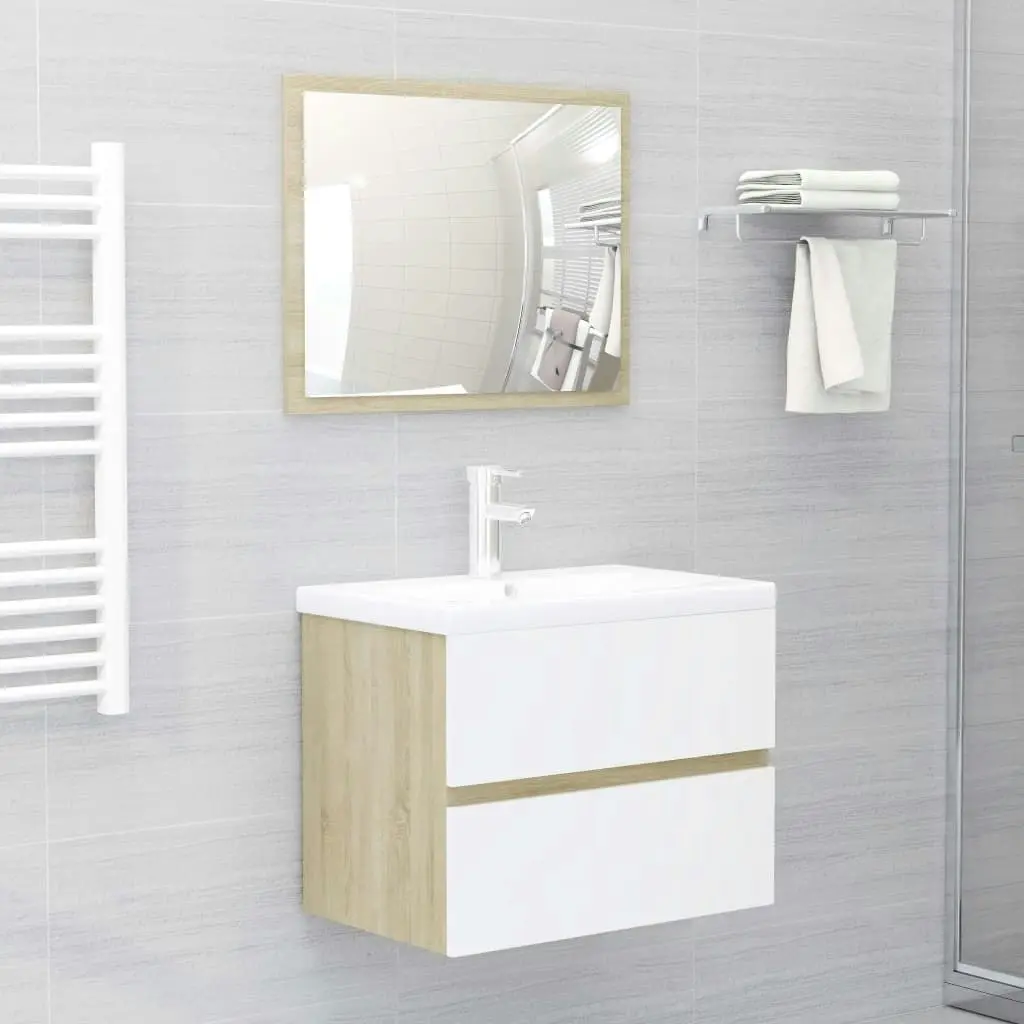 Bathroom Furniture Set White and Sonoma Oak Engineered Wood 3071590