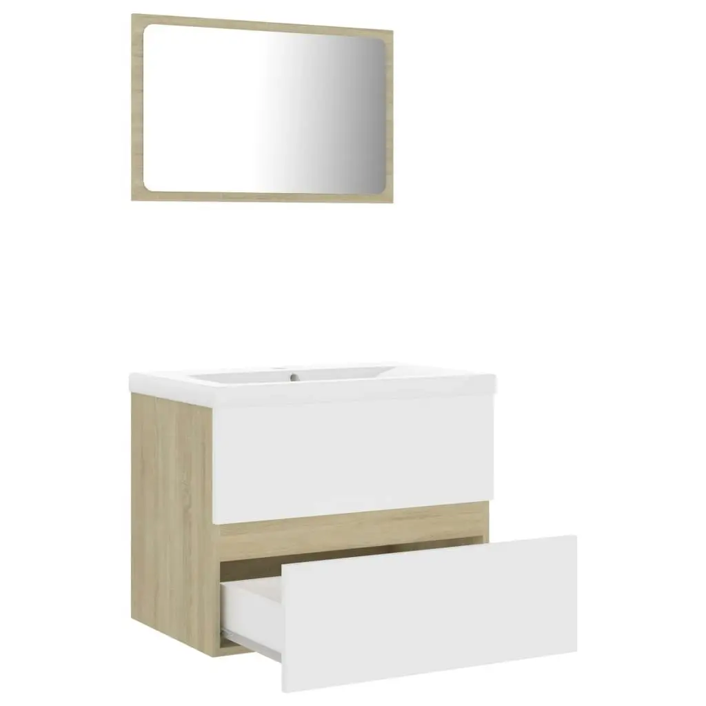 Bathroom Furniture Set White and Sonoma Oak Engineered Wood 3071590