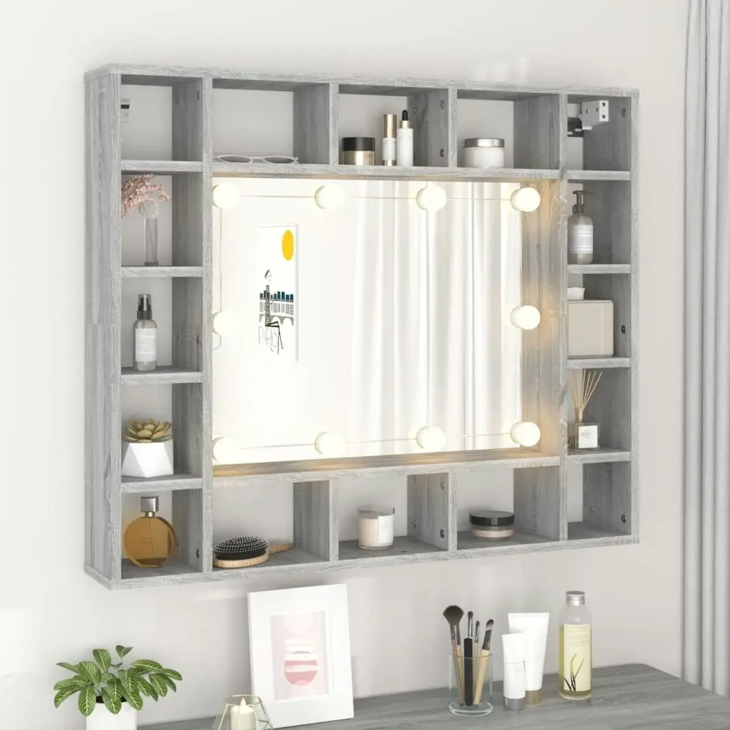 Mirror Cabinet with LED Grey Sonoma 91x15x76.5 cm 820449