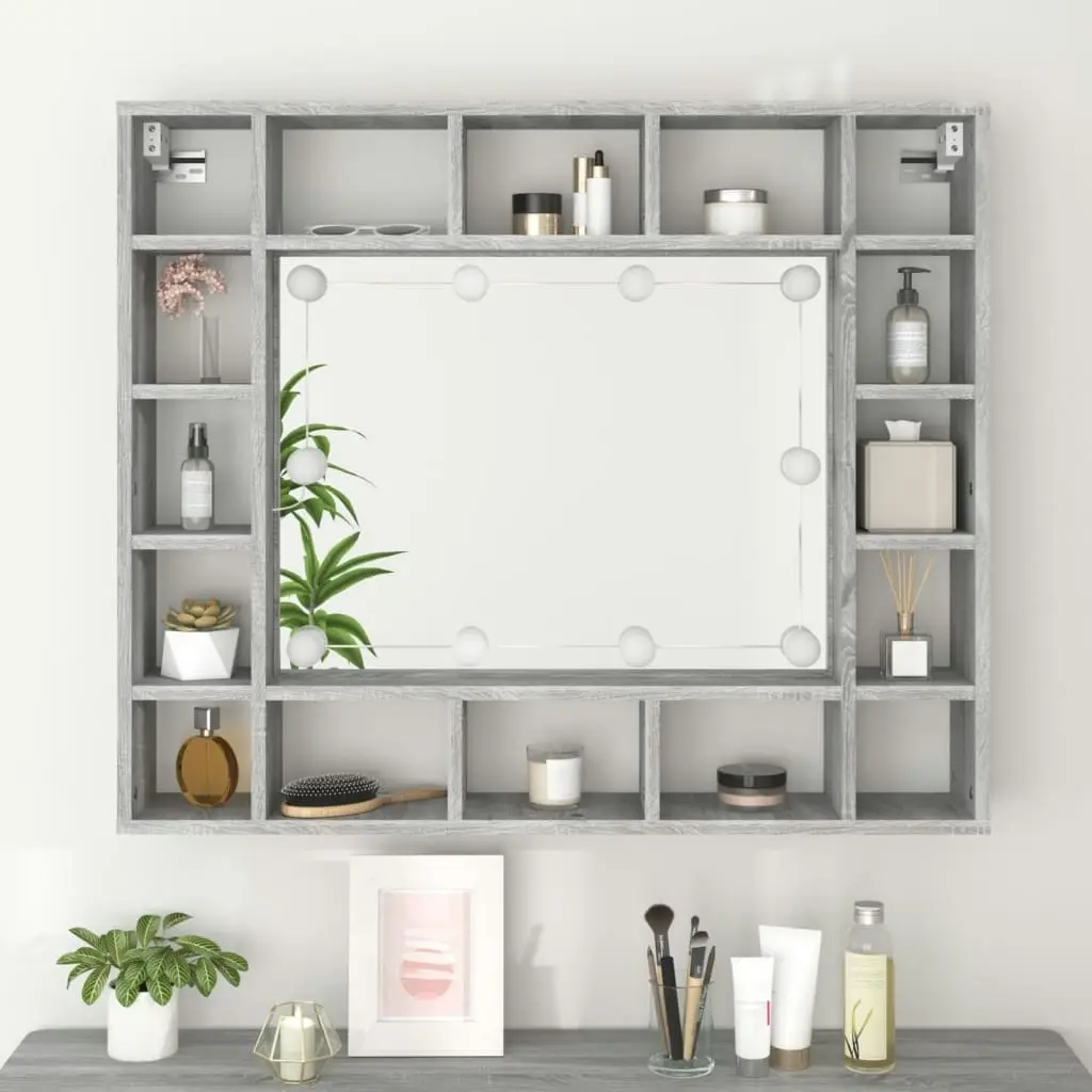 Mirror Cabinet with LED Grey Sonoma 91x15x76.5 cm 820449