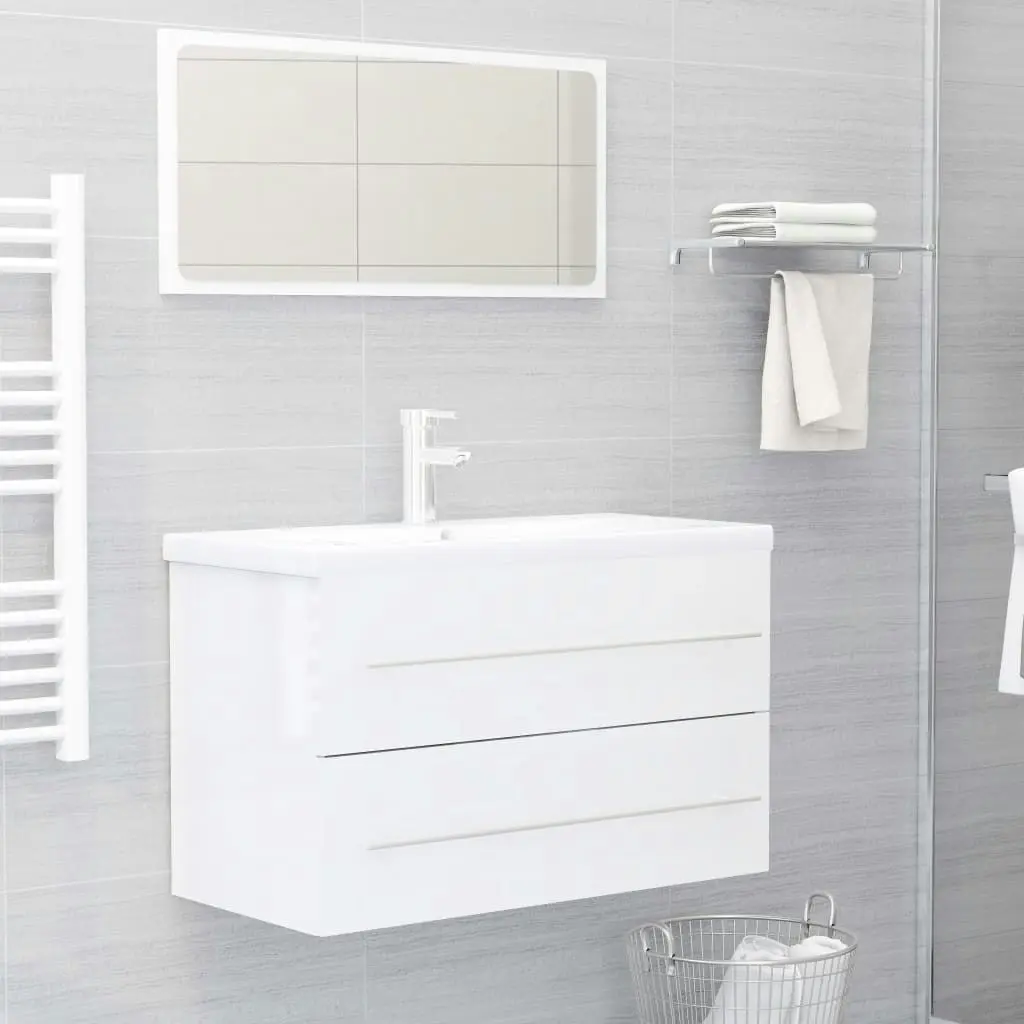 2 Piece Bathroom Furniture Set High Gloss White Engineered Wood 804842