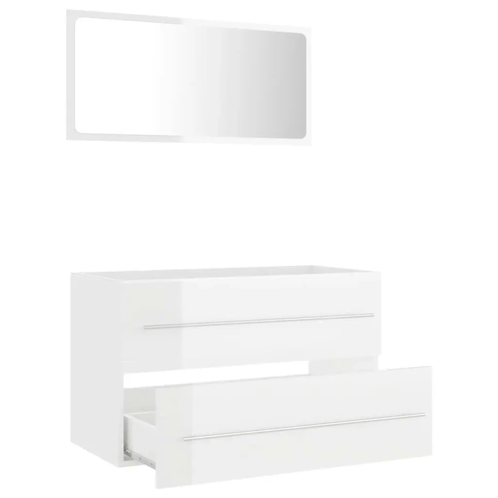 2 Piece Bathroom Furniture Set High Gloss White Engineered Wood 804842