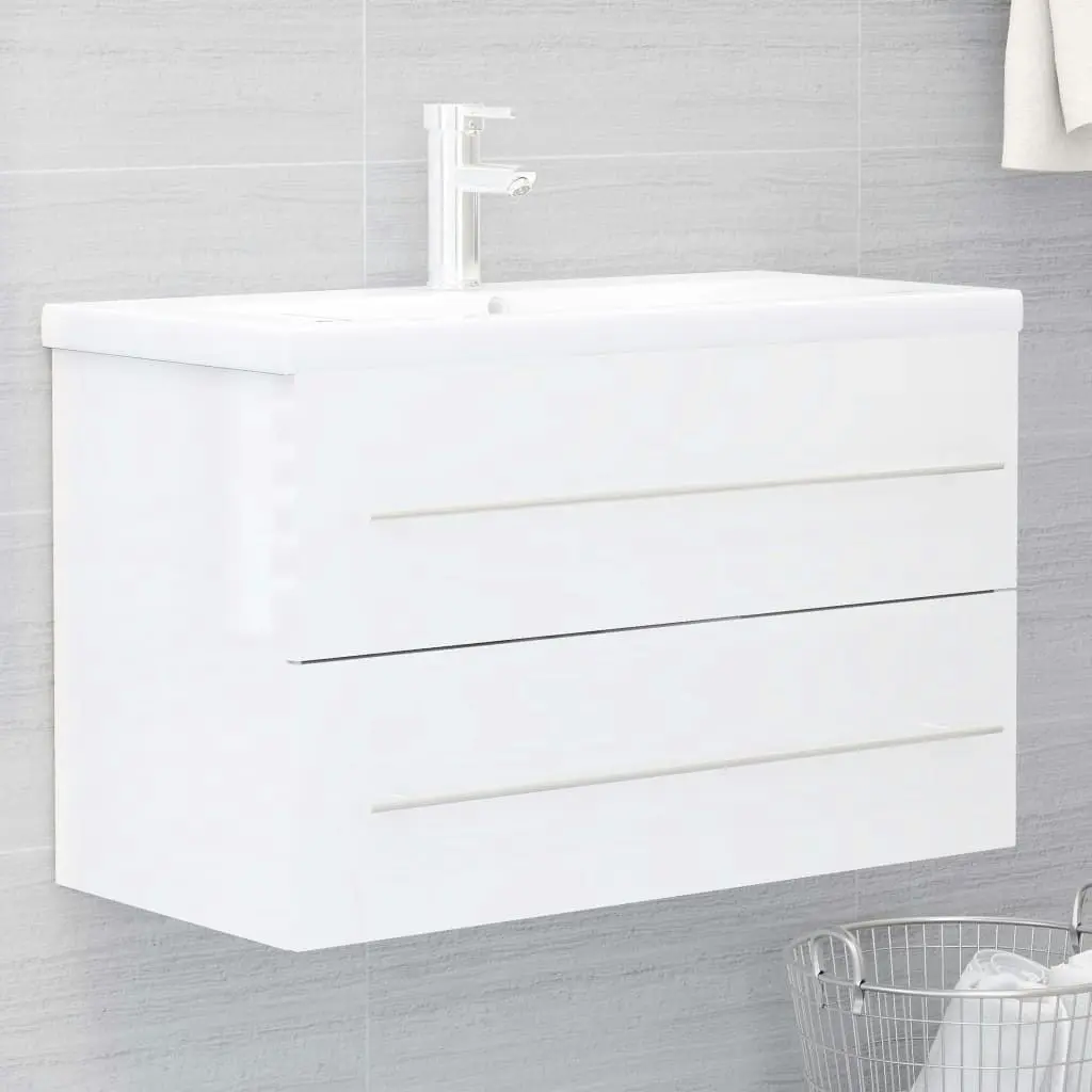 2 Piece Bathroom Furniture Set High Gloss White Engineered Wood 804842