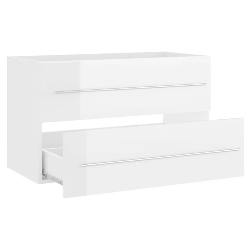 2 Piece Bathroom Furniture Set High Gloss White Engineered Wood 804842