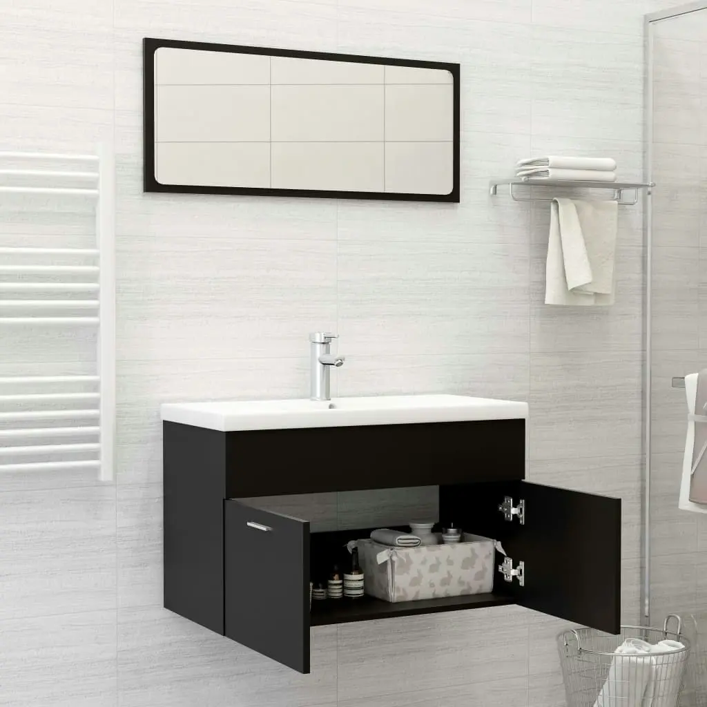 2 Piece Bathroom Furniture Set Black Engineered Wood 804792