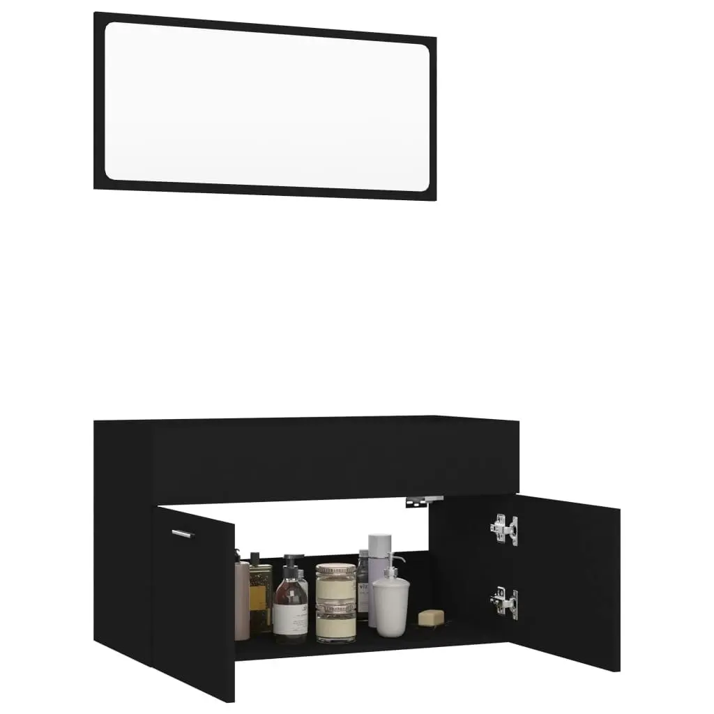 2 Piece Bathroom Furniture Set Black Engineered Wood 804792