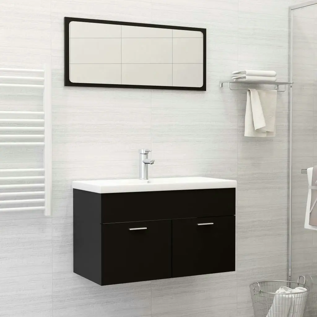 2 Piece Bathroom Furniture Set Black Engineered Wood 804792