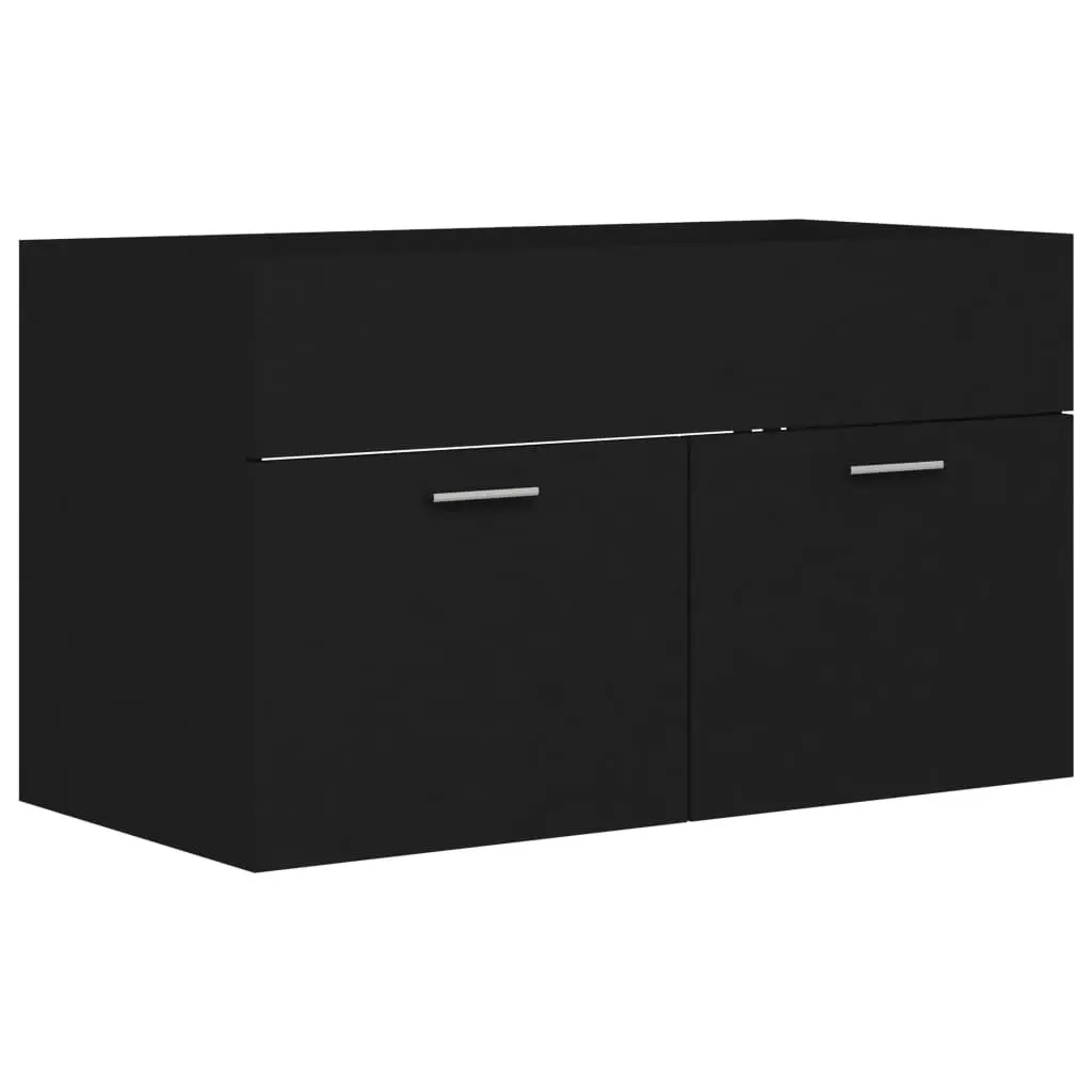 2 Piece Bathroom Furniture Set Black Engineered Wood 804792