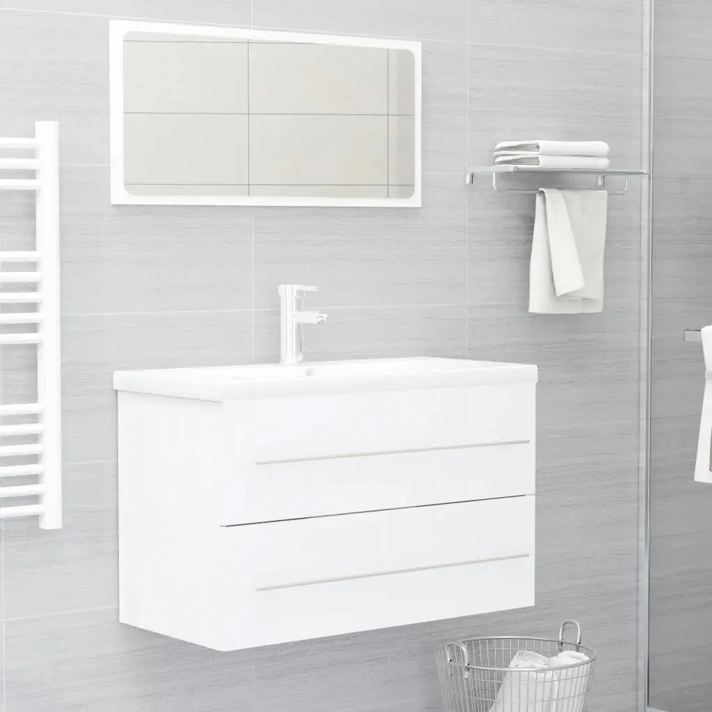 2 Piece Bathroom Furniture Set White Engineered Wood 804836