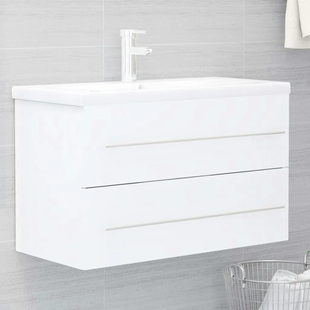 2 Piece Bathroom Furniture Set White Engineered Wood 804836