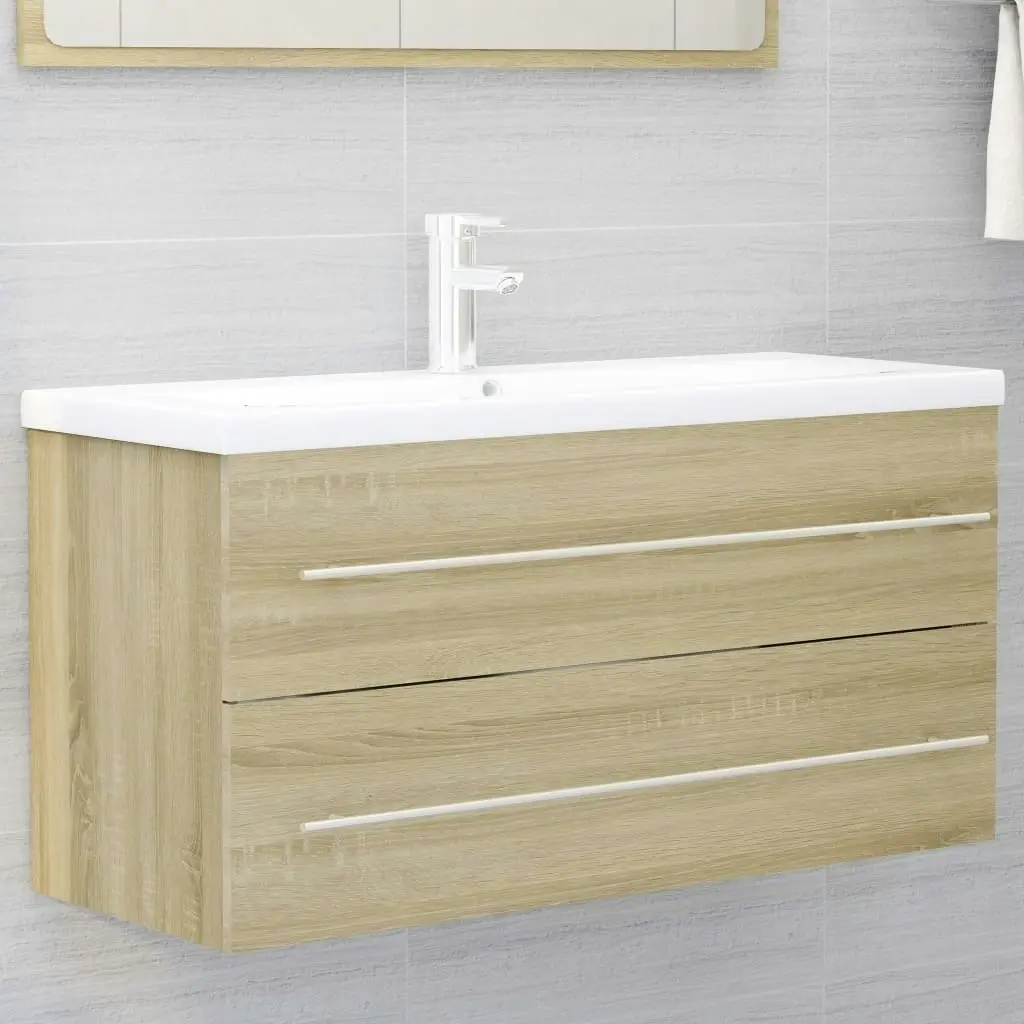 2 Piece Bathroom Furniture Set Sonoma Oak Engineered Wood 804857