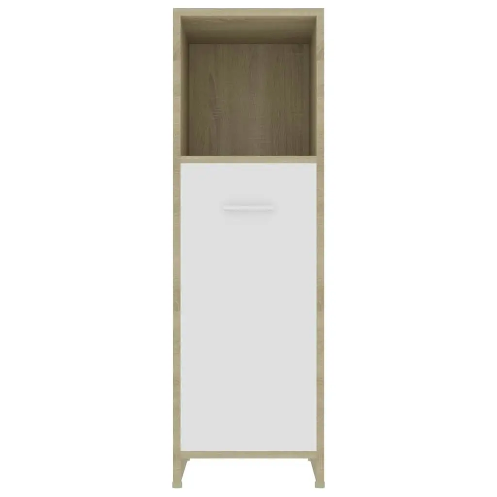 Bathroom Cabinet White and Sonoma Oak 30x30x95 cm Engineered Wood 802593