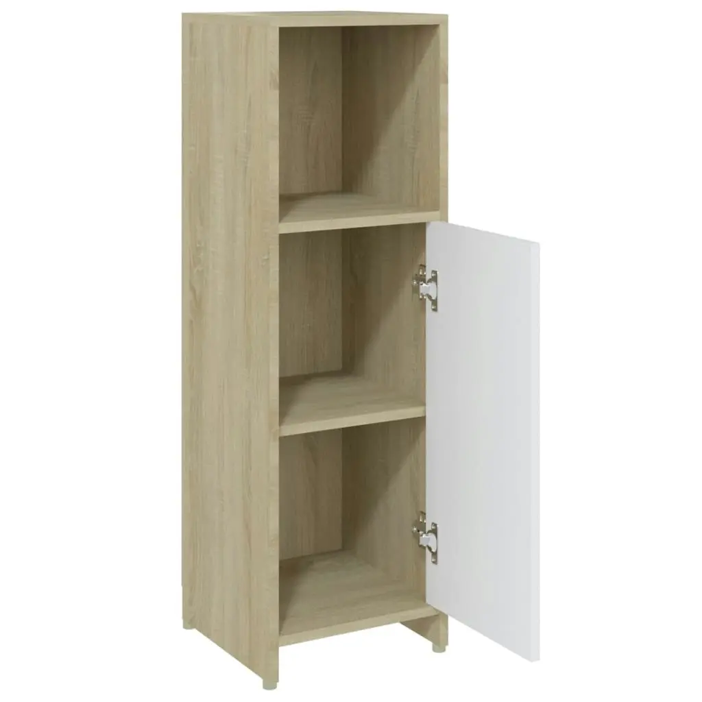 Bathroom Cabinet White and Sonoma Oak 30x30x95 cm Engineered Wood 802593