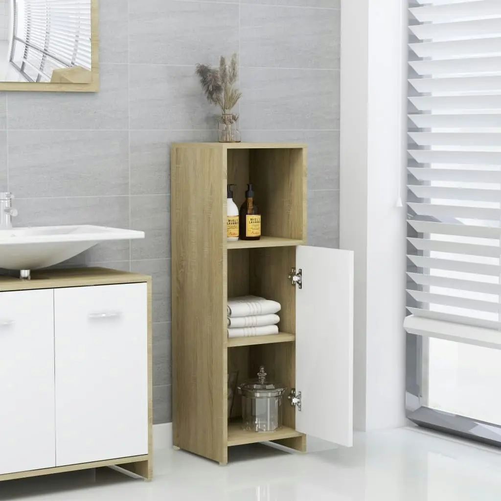 Bathroom Cabinet White and Sonoma Oak 30x30x95 cm Engineered Wood 802593