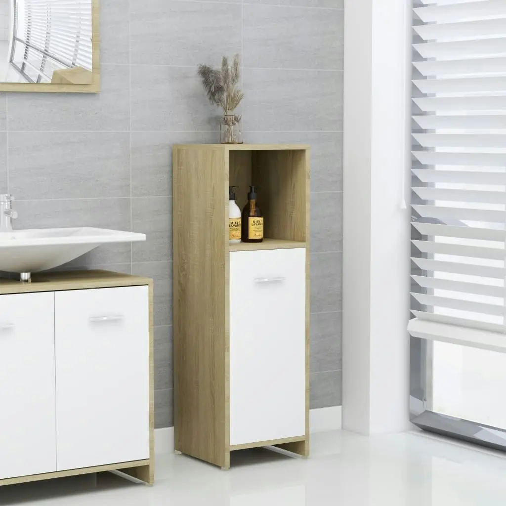 Bathroom Cabinet White and Sonoma Oak 30x30x95 cm Engineered Wood 802593