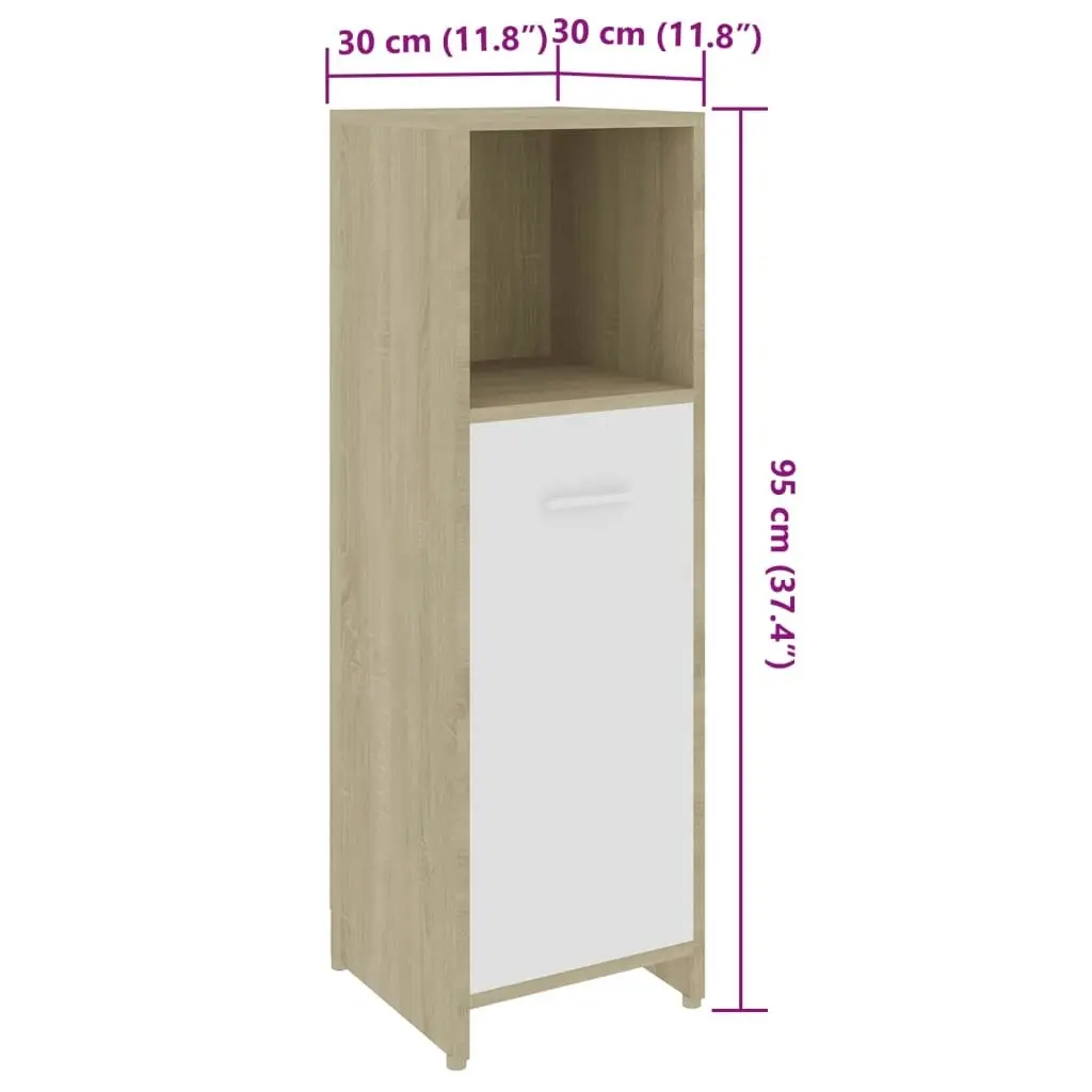 Bathroom Cabinet White and Sonoma Oak 30x30x95 cm Engineered Wood 802593