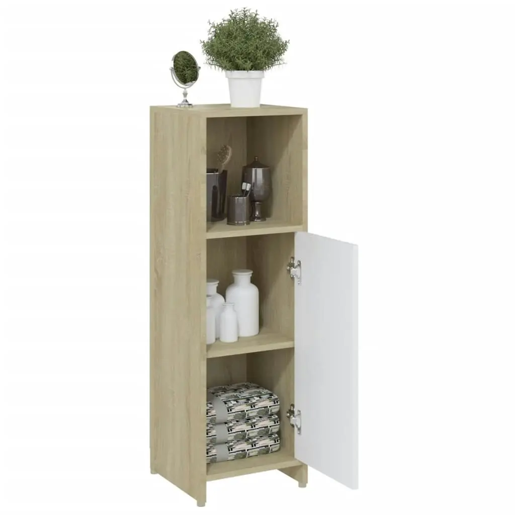 Bathroom Cabinet White and Sonoma Oak 30x30x95 cm Engineered Wood 802593