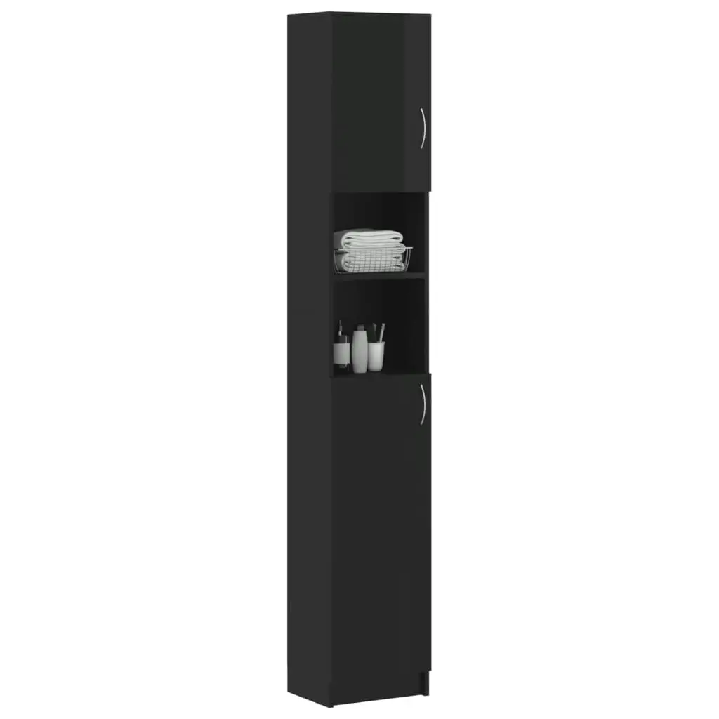 Bathroom Cabinet High Gloss Black 32x25.5x190 cm Engineered Wood 802883