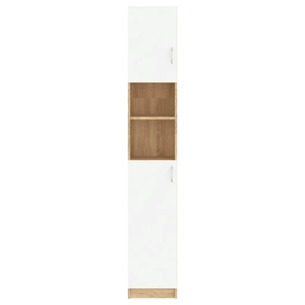 Bathroom Cabinet White and Sonoma Oak 32x25.5x190 cm Engineered Wood 802881