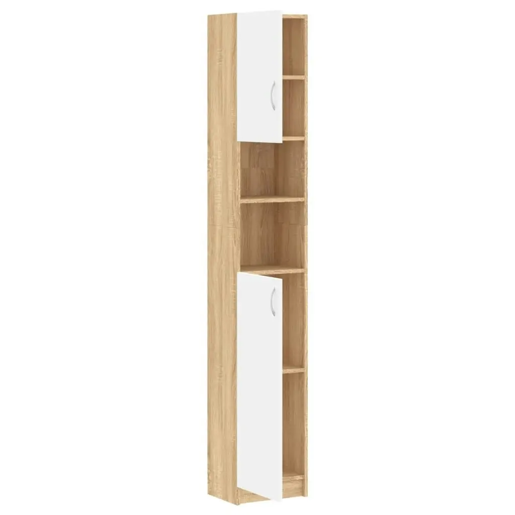 Bathroom Cabinet White and Sonoma Oak 32x25.5x190 cm Engineered Wood 802881