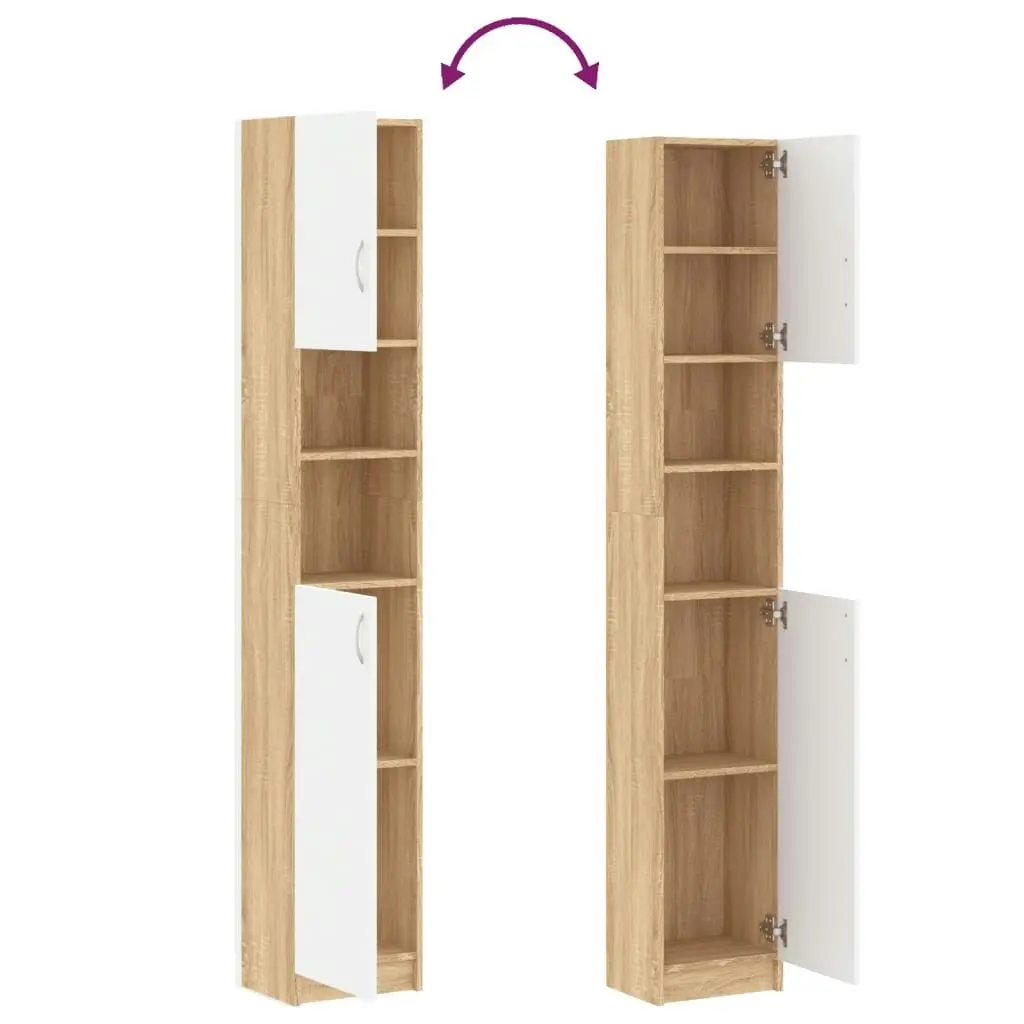 Bathroom Cabinet White and Sonoma Oak 32x25.5x190 cm Engineered Wood 802881