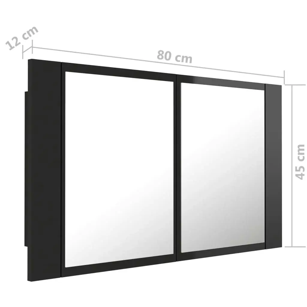 LED Bathroom Mirror Cabinet High Gloss Black 80x12x45 cm Acrylic 804970