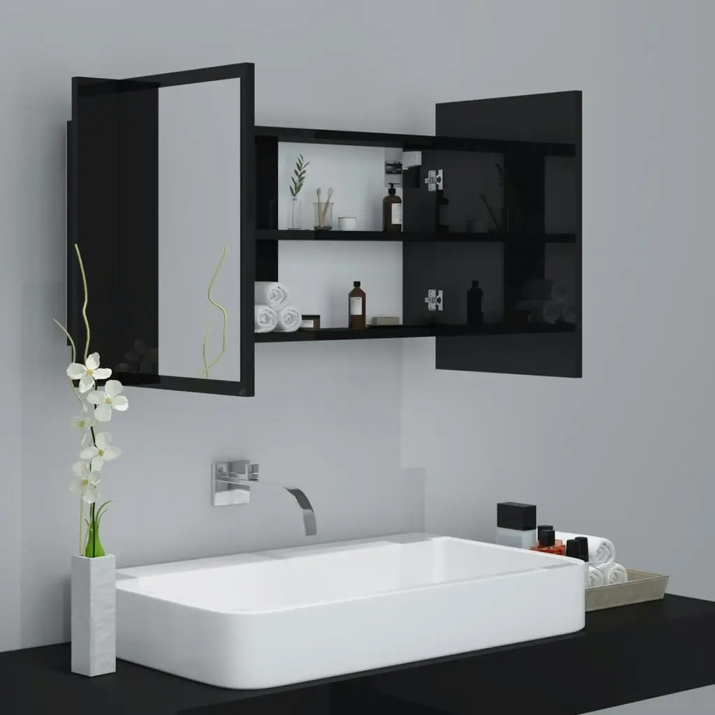 LED Bathroom Mirror Cabinet High Gloss Black 80x12x45 cm Acrylic 804970