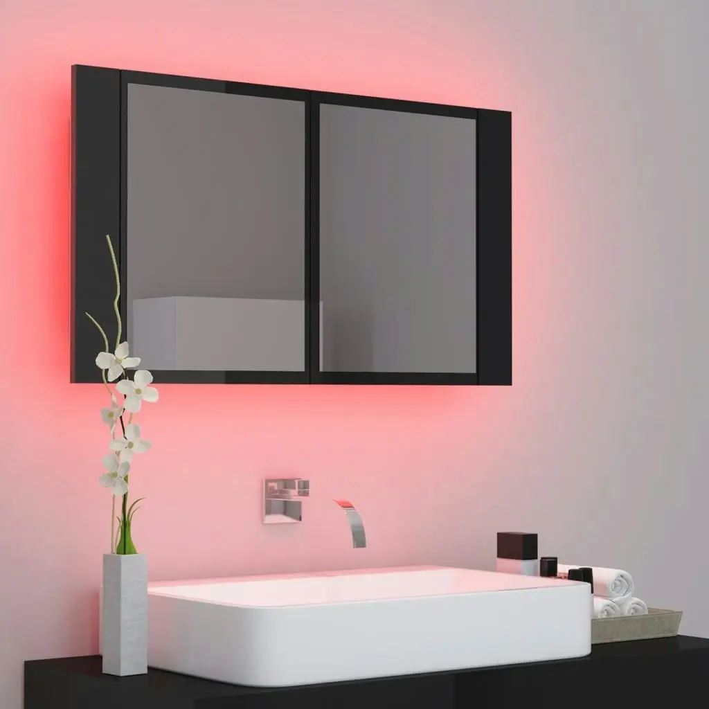 LED Bathroom Mirror Cabinet High Gloss Black 80x12x45 cm Acrylic 804970