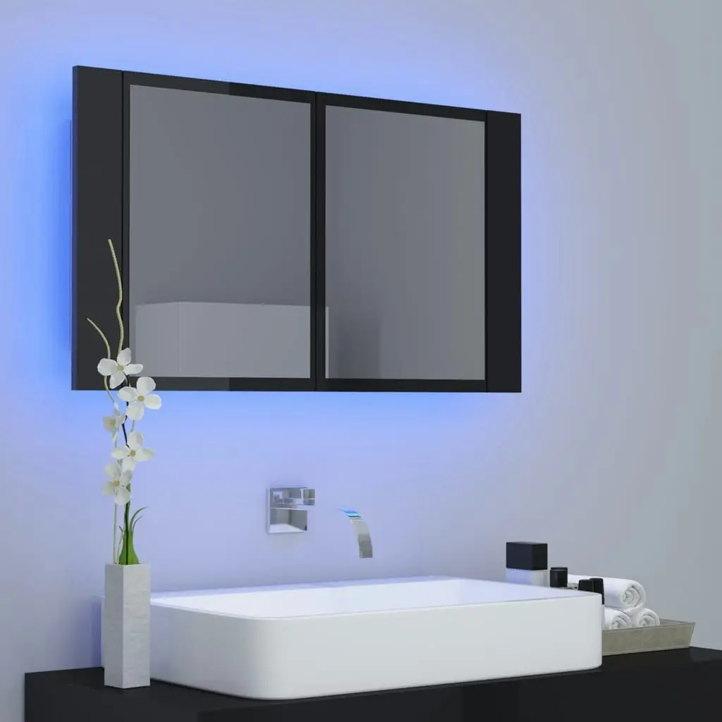 LED Bathroom Mirror Cabinet High Gloss Black 80x12x45 cm Acrylic 804970