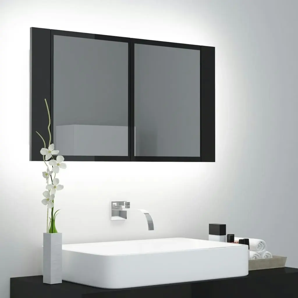 LED Bathroom Mirror Cabinet High Gloss Black 80x12x45 cm Acrylic 804970