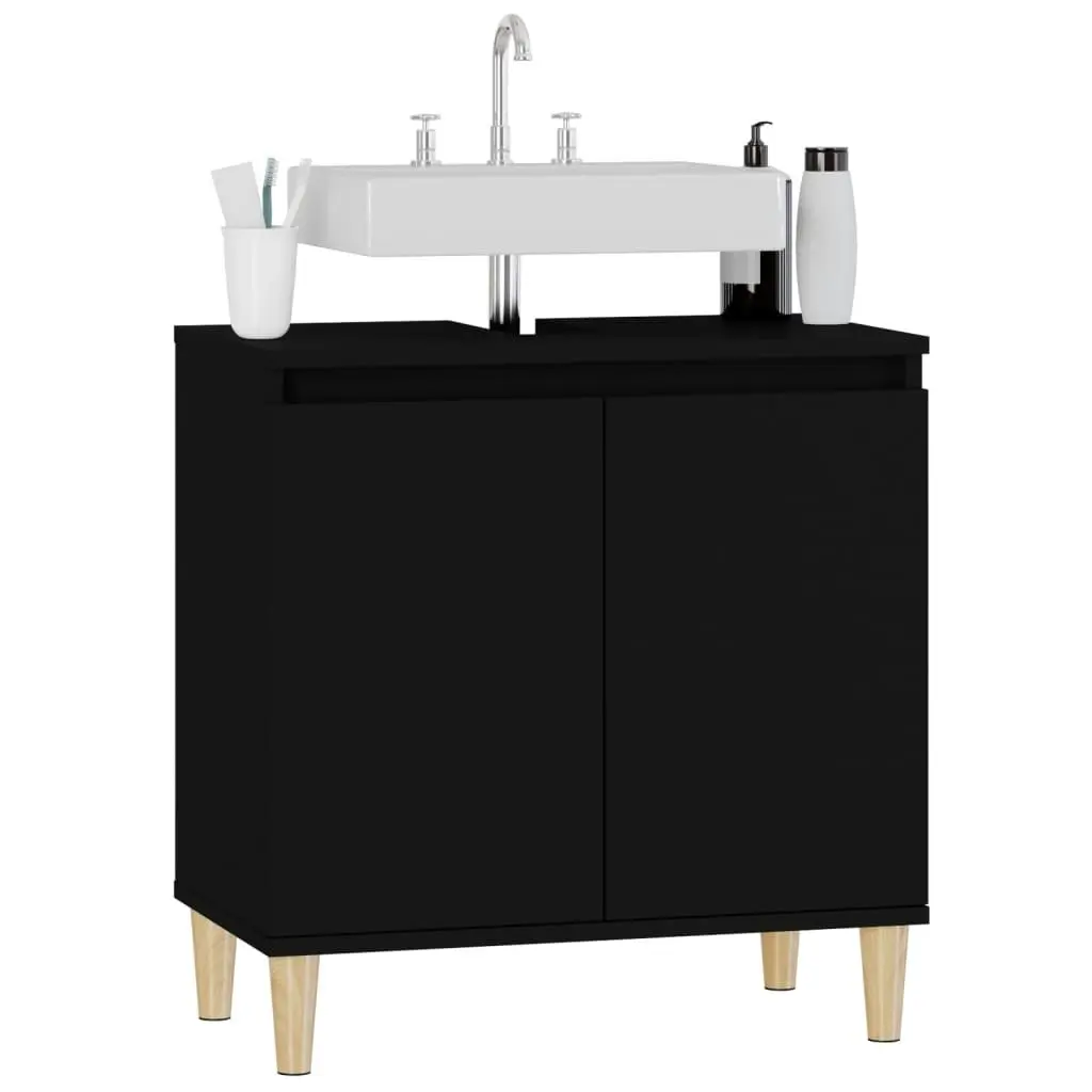 Sink Cabinet Black 58x33x60 cm Engineered Wood 821253