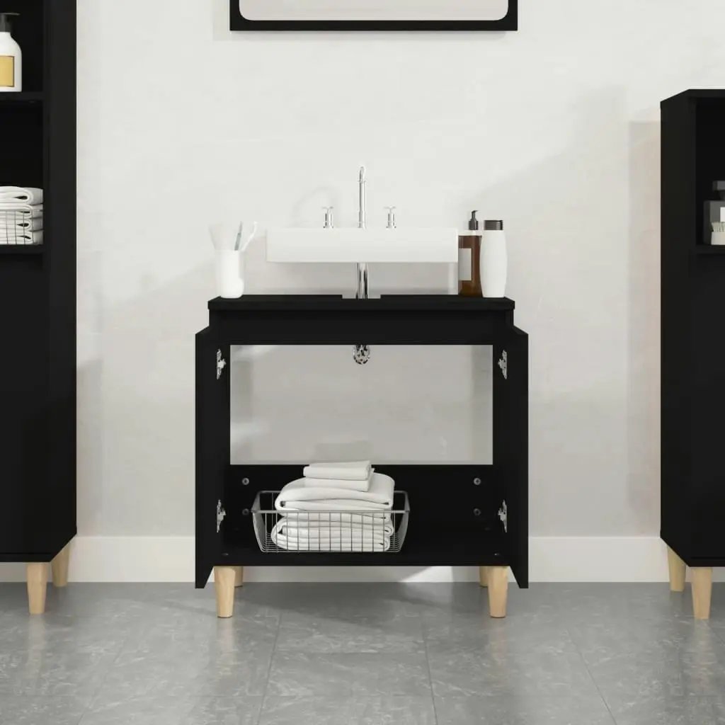 Sink Cabinet Black 58x33x60 cm Engineered Wood 821253